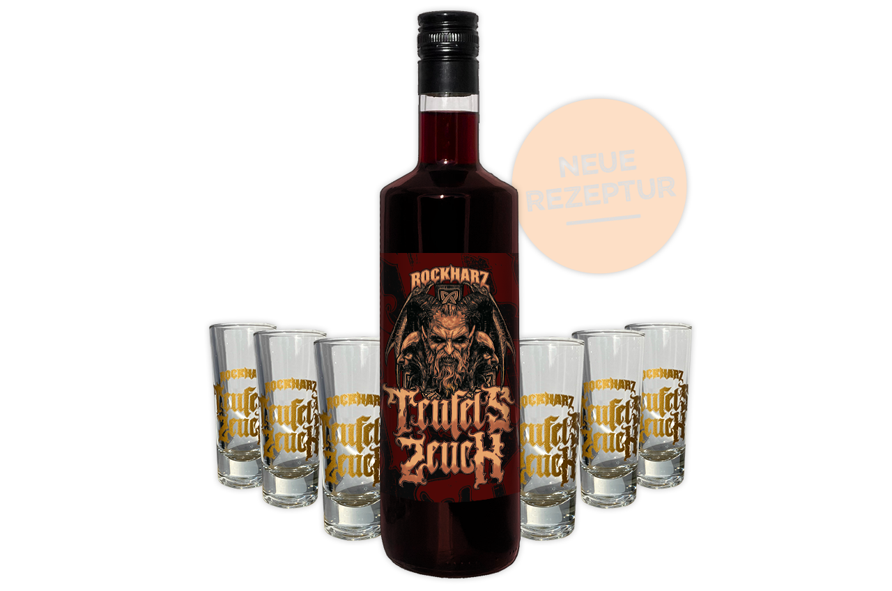 ROCKHARZ TEUFELSZEUCH MIT 6 SCHNAPSGLÄSERN