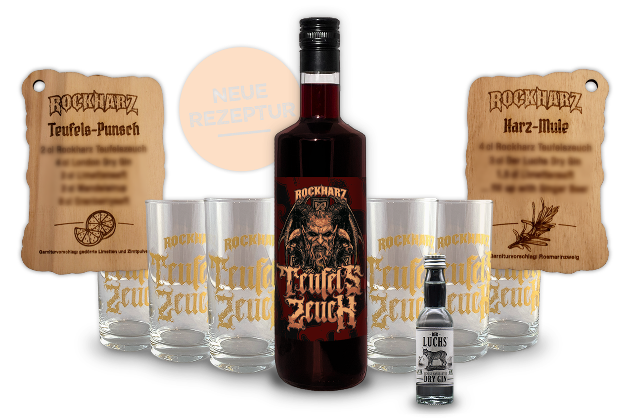 ROCKHARZ TEUFELSZEUCH MIT 6 LONGDRINKGLÄSERN
